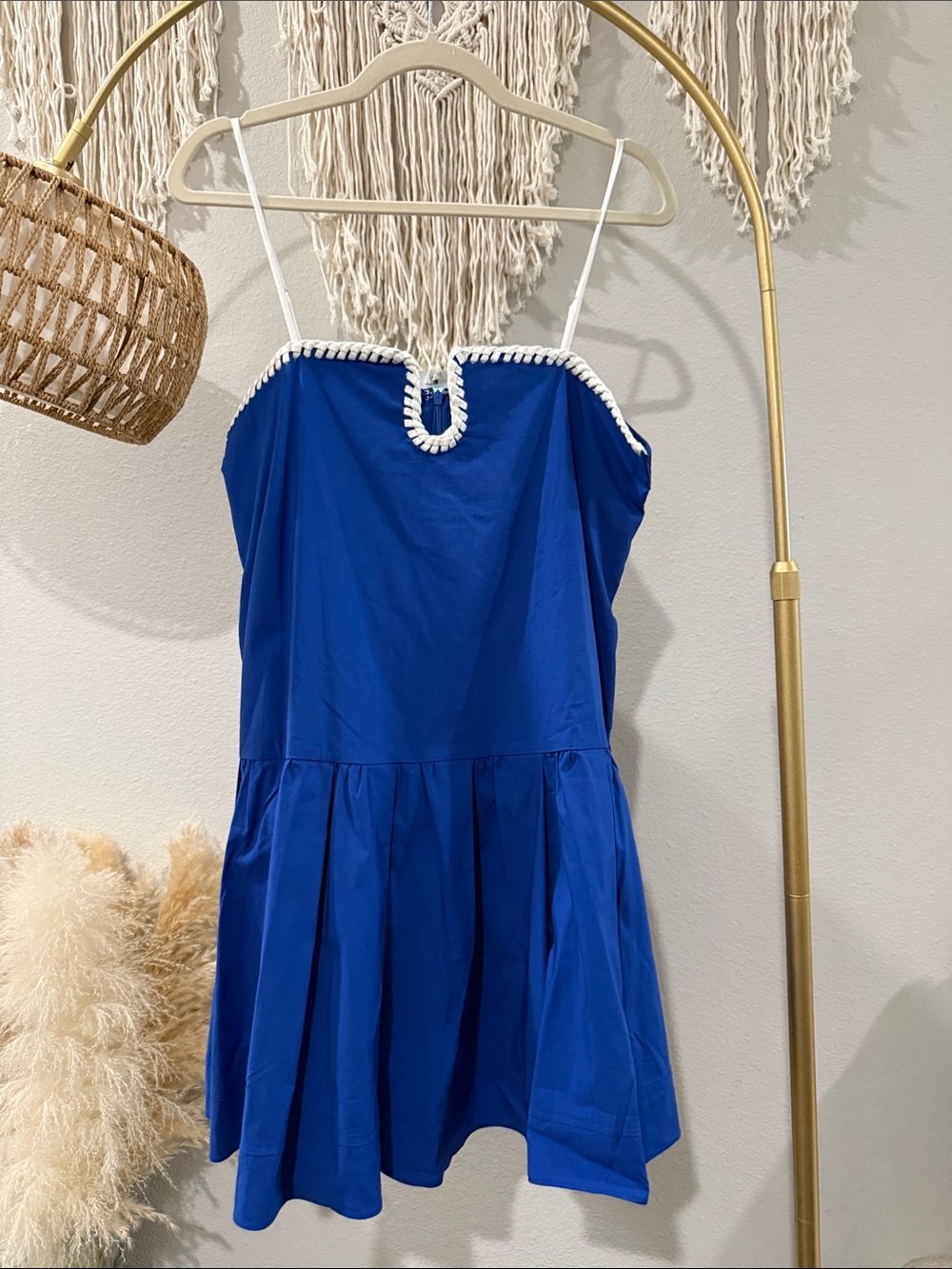 Royal Blue Spaghetti Strap Mini Dress with White Trim